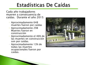 Slide 5: Cada año trabajadores mueren a consecuencia de caídas. Durante el año 2015: