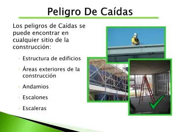 Slide 6: Los peligros de Caídas se puede encontrar en cualquier sitio de la construcción: