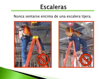 Slide 36: Nunca sentarse encima de una escalera tijera.