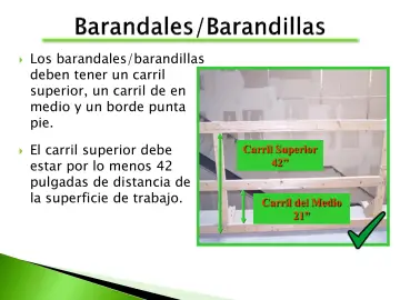 Slide 59: El carril superior debe estar por lo menos 42 pulgadas de distancia de la superficie de…