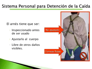 Slide 70: El arnés tiene que ser: