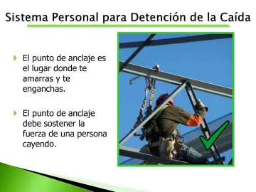 Slide 74: El punto de anclaje es el lugar donde te amarras y te enganchas.