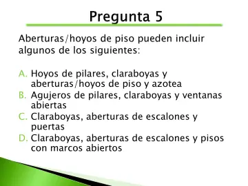 Slide 90: Aberturas/hoyos de piso pueden incluir algunos de los siguientes: