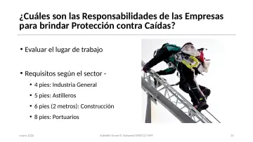 Slide 16: ¿Cuáles son las Responsabilidades de las Empresas para brindar Protección contra Caídas?