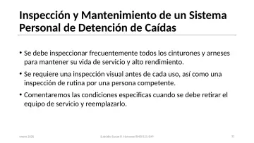 Slide 31: Inspección y Mantenimiento de un Sistema Personal de Detención de Caídas