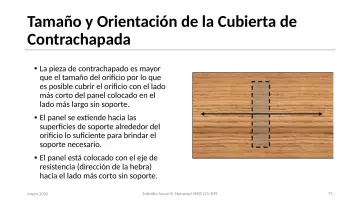 Slide 73: Tamaño y Orientación de la Cubierta de Contrachapada