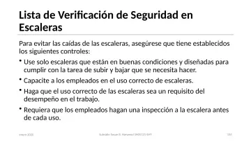 Slide 104: Lista de Verificación de Seguridad en Escaleras
