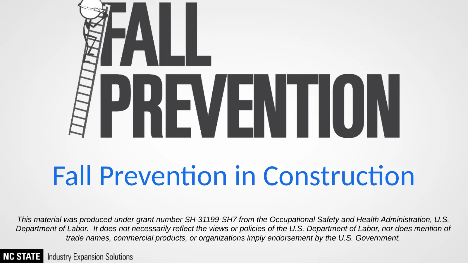 Fall Prevention for Young Workers, slide 1: Fall Prevention in Construction