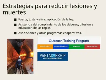 Slide 12: Estrategias para reducir lesiones y muertes