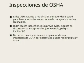 Slide 14: Inspecciones de OSHA