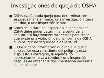 Slide 17: Investigaciones de queja de OSHA
