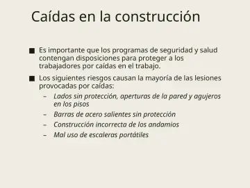 Slide 25: Caídas en la construcción