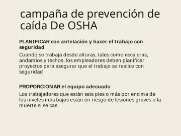Slide 28: campaña de prevención de caída De OSHA