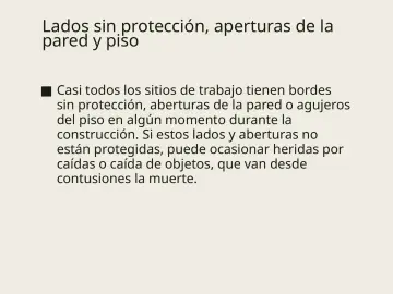 Slide 118: Lados sin protección, aperturas de la pared y piso