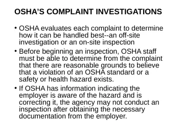 Slide 17: OSHA’S COMPLAINT INVESTIGATIONS