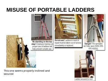 Slide 33: MISUSE OF PORTABLE LADDERS
