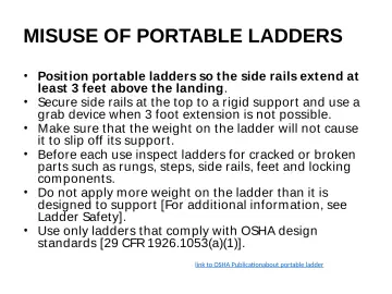 Slide 109: MISUSE OF PORTABLE LADDERS