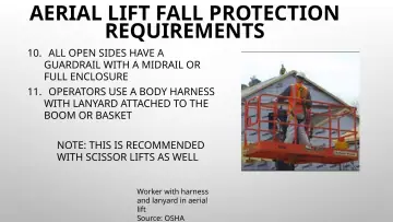 Slide 143: AERIAL LIFT FALL PROTECTION REQUIREMENTS