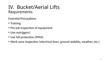 Slide 43: IV. Bucket/Aerial Lifts