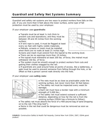 Page 3: Guardrail and Safety Net Systems Summary