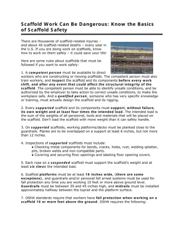 Page 9: Scaffold Work Can Be Dangerous: Know the Basics of Scaffold Safety