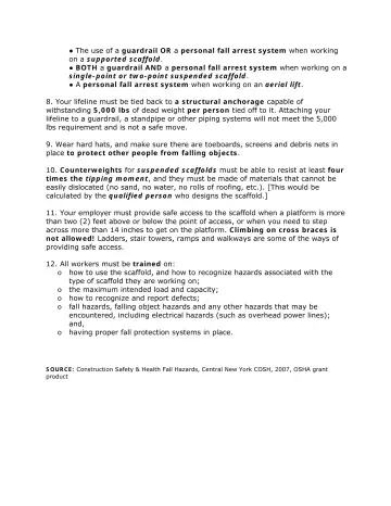 Page 10: The use of a guardrail OR a personal fall arrest system when working on a supported…