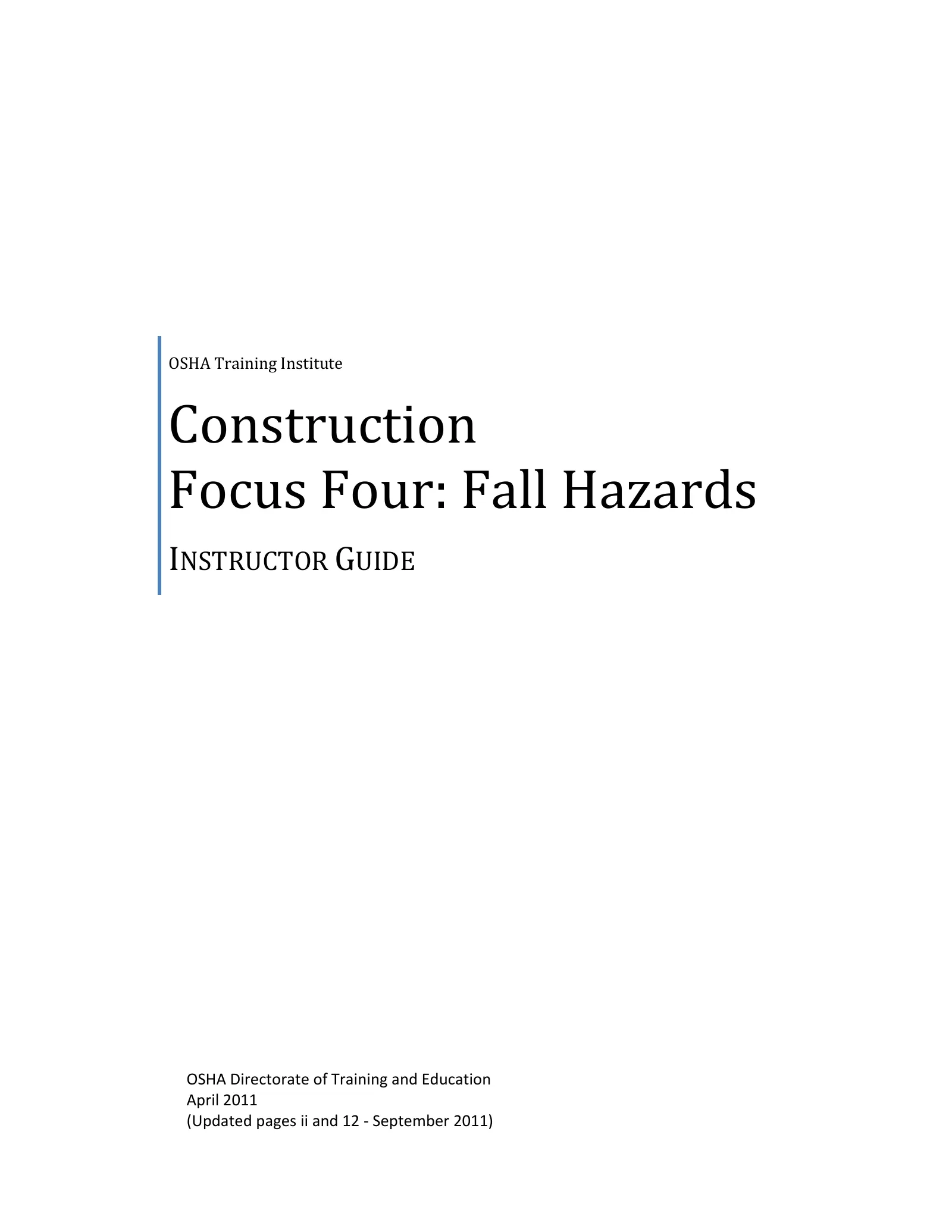 Focus Four: Fall Hazards Instructor Guide, page 1: Construction Focus Four: Fall Hazards