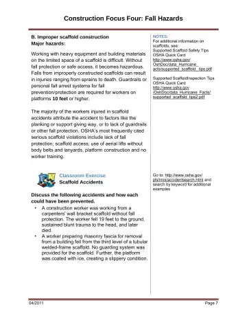 Page 13: B. Improper scaffold construction