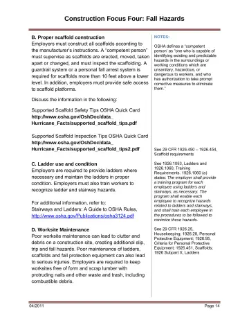 Page 20: Discuss the information in the following: Supported Scaffold Safety Tips OSHA Quick Card