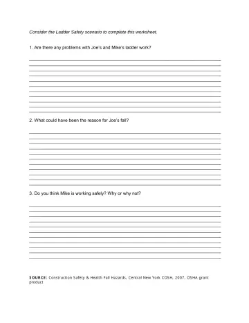 Page 39: Consider the Ladder Safety scenario to complete this worksheet.