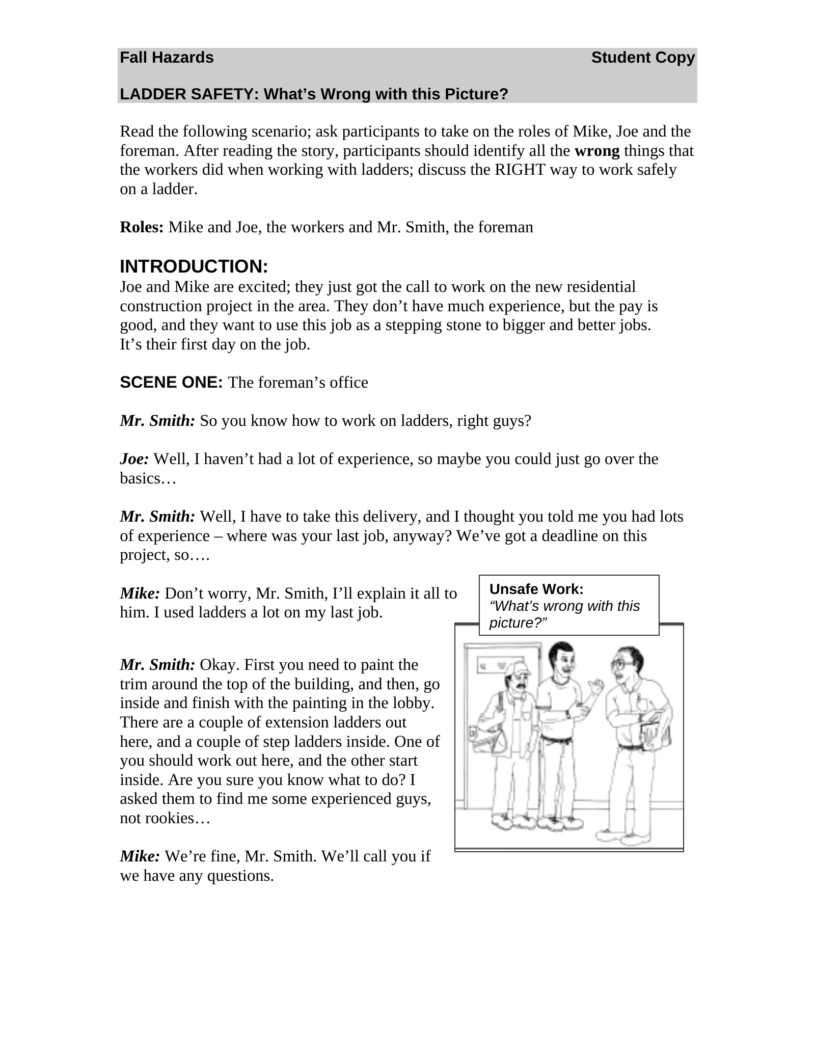 Focus Four: Ladder Safety Exercise, page 1: INTRODUCTION: