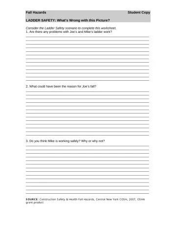 Page 5: Consider the Ladder Safety scenario to complete this worksheet.