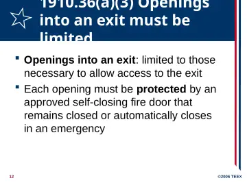 Slide 12: 1910.36(a)(3) Openings into an exit must be limited