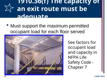 Slide 19: 1910.36(f) The capacity of an exit route must be adequate