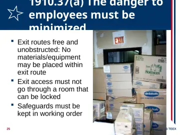 Slide 25: 1910.37(a) The danger to employees must be minimized