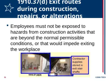 Slide 31: 1910.37(d) Exit routes during construction, repairs, or alterations