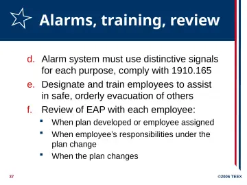 Slide 37: Alarms, training, review