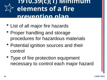 Slide 40: 1910.39(c)(1) Minimum elements of a fire prevention plan