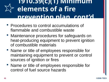 Slide 41: 1910.39(c)(1) Minimum elements of a fire prevention plan, cont’d