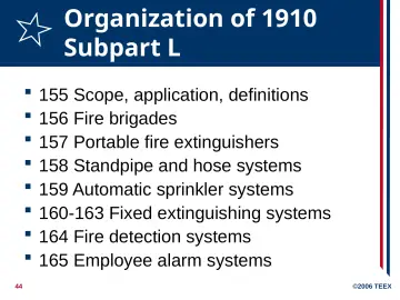 Slide 44: Organization of 1910 Subpart L