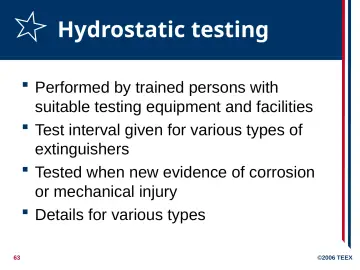 Slide 63: Hydrostatic testing