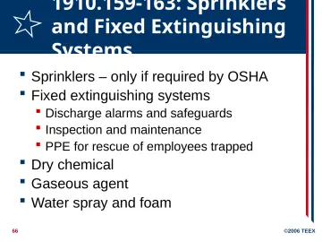 Slide 66: 1910.159-163: Sprinklers and Fixed Extinguishing Systems