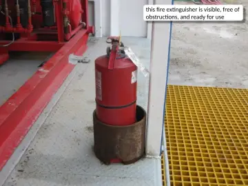 Slide 17: this fire extinguisher is visible, free of obstructions, and ready for use