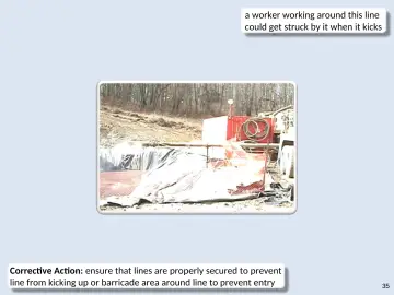 Slide 35: a worker working around this line could get struck by it when it kicks