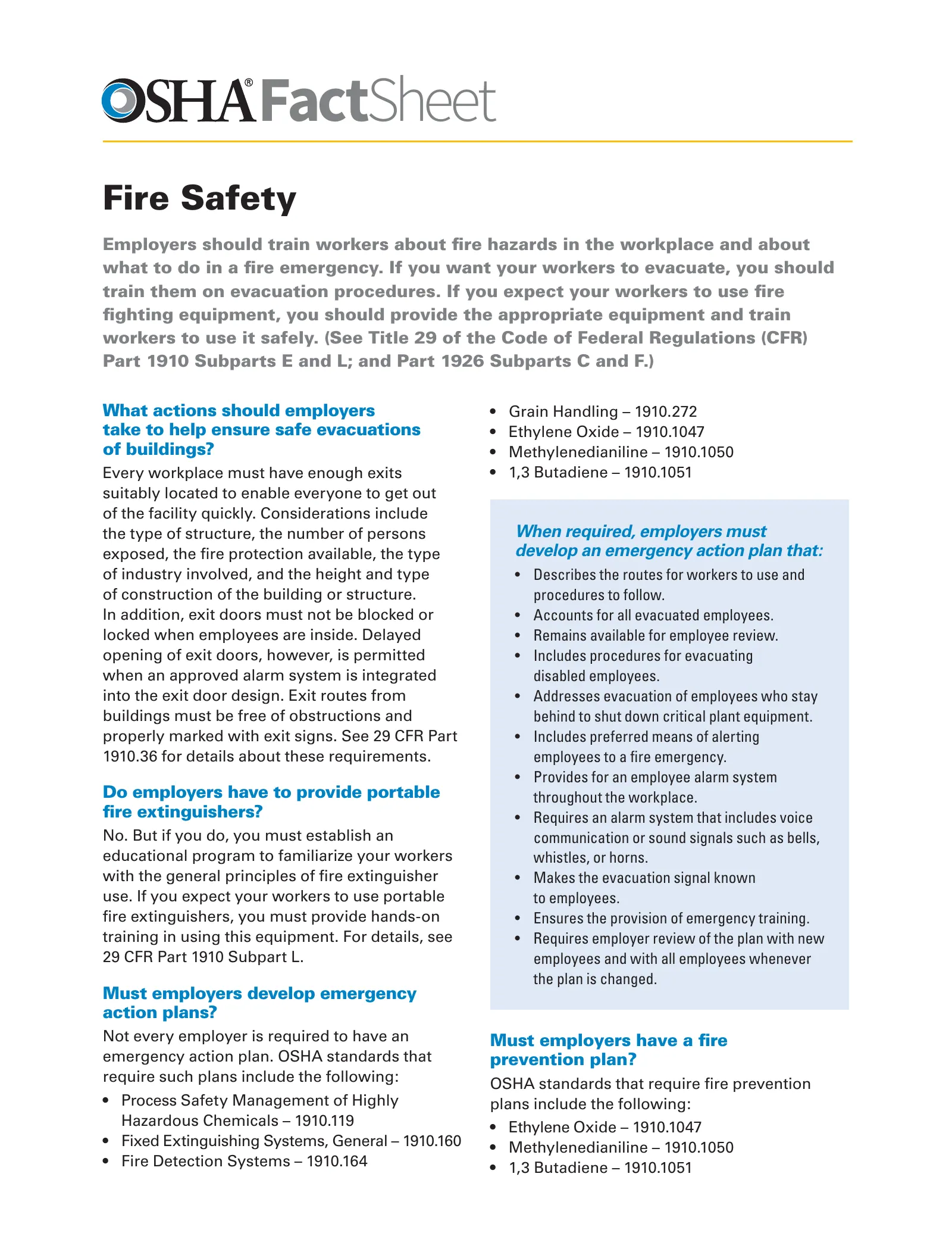 Fire Safety Fact Sheet (OSHA 3527), page 1: FactSheet