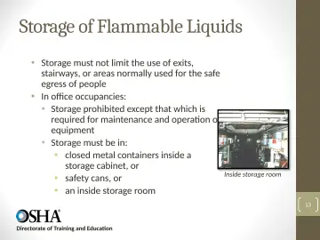 Slide 13: Storage of Flammable Liquids