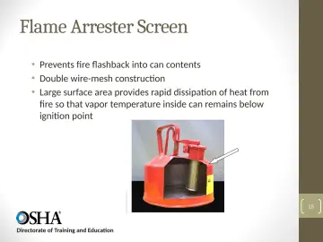 Slide 15: Flame Arrester Screen