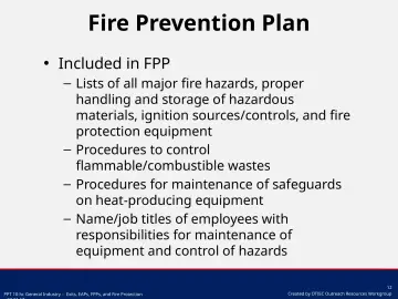 Slide 12: Fire Prevention Plan