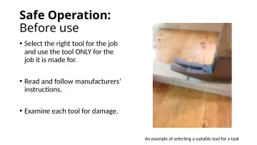 Slide 12: Safe Operation: Before use