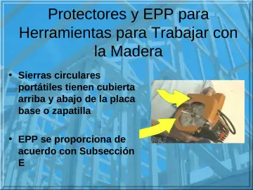Slide 45: Protectores y EPP para Herramientas para Trabajar con la Madera